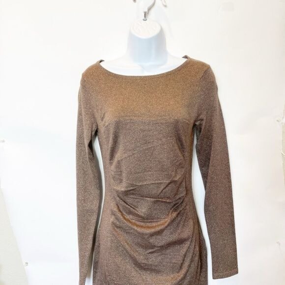 Express Metallic Ruched Sparkle Mini Dress Small Glitter Stretch Holiday Party - Picture 4 of 9